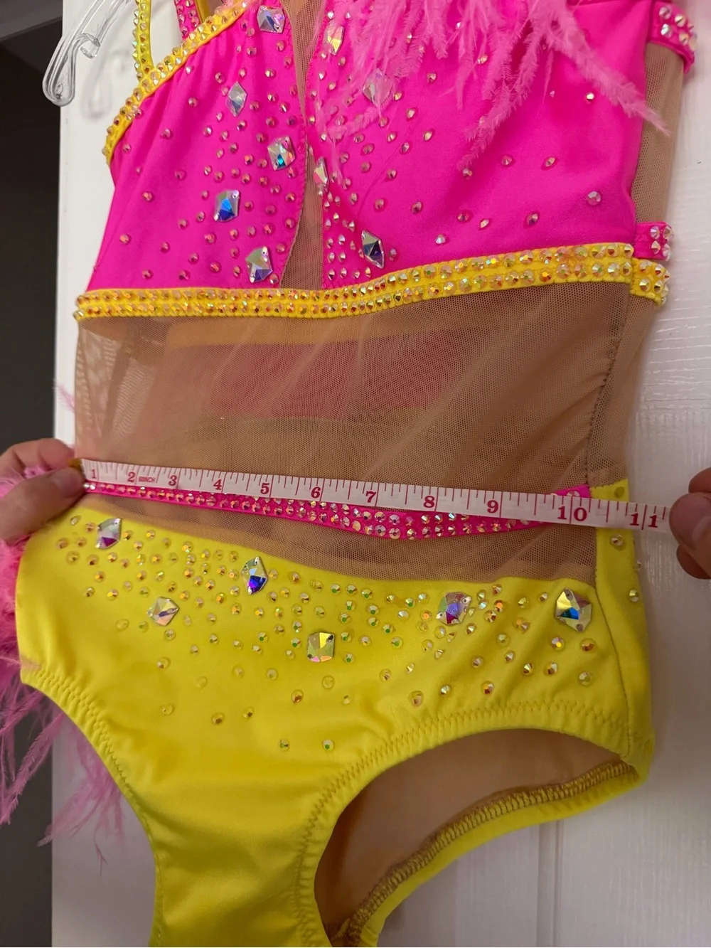 Hot Pink & Yellow Girls' Sequin Feather Dance Costume